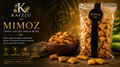 A packaged snack product on a dark rustic background. The main subject is a clear plastic bag of MIMOZ crispy salted snack bites with a black ribbon label, shown alongside a wooden bowl filled with the snack pieces and a few pieces scattered in front.